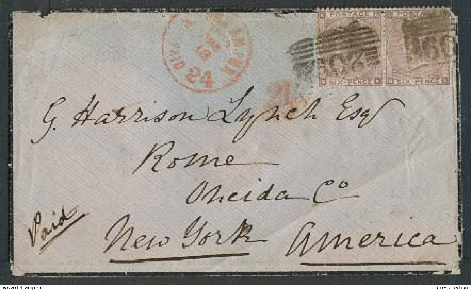 GREAT BRITAIN. 1863 (20 March). Kirkcudbridge / Scotland - USA. Fkd Env 6d Pair Small Colored Letters / 20q Grill. - ...-1840 Precursori