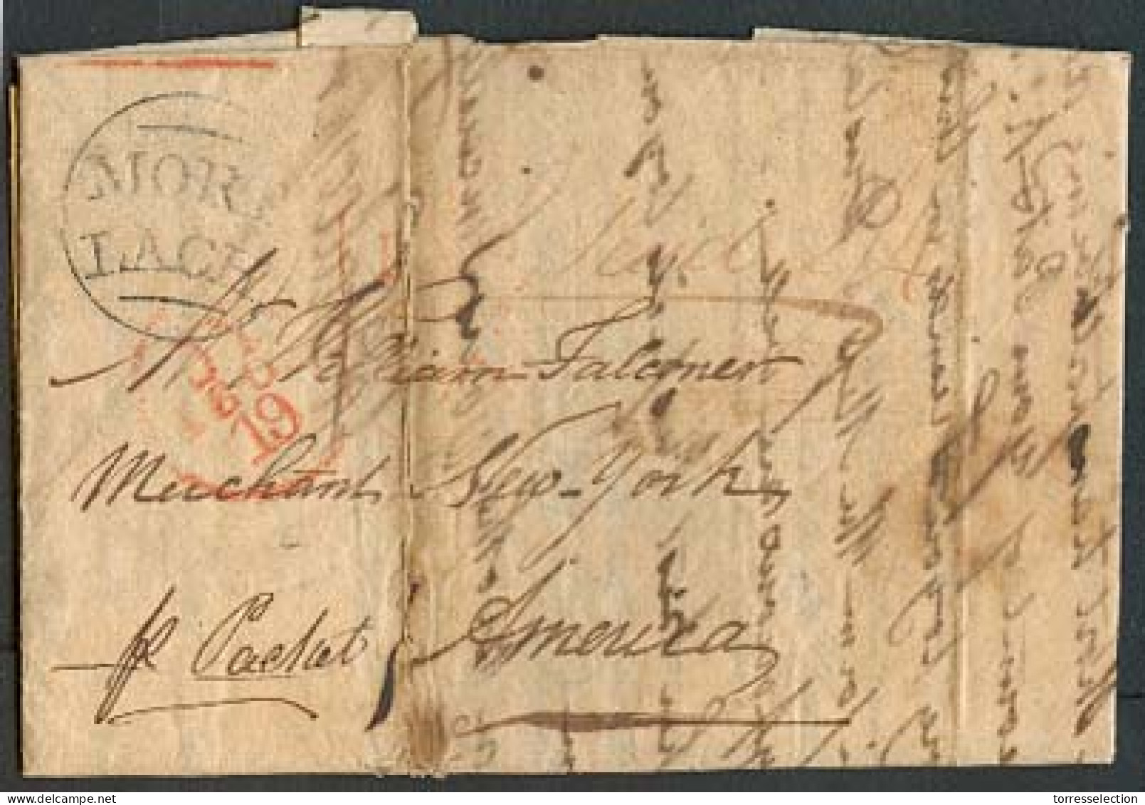 GREAT BRITAIN. 1805 (14 July). Kinerm NY / Scotland / Mortlach - USA / NY. Circular Type With Curved Letters (Appeared 1 - ...-1840 Vorläufer
