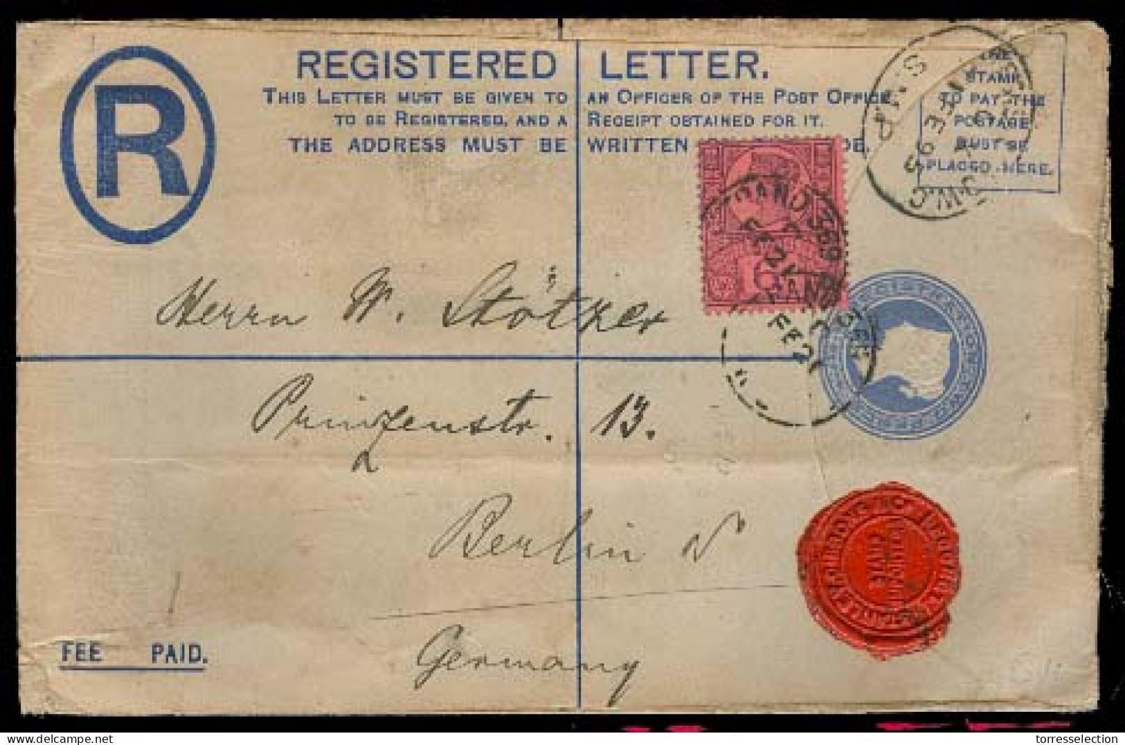 GREAT BRITAIN. 1895. London / Strand - Germany. 2d Reg Stat Env + 6d Adtl. Scarce Value On Cover. - ...-1840 Precursori