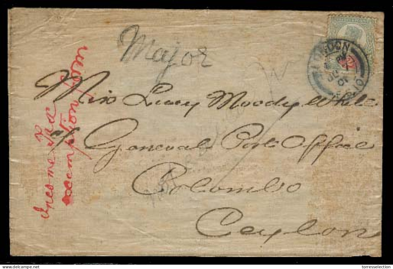 GREAT BRITAIN. 1901. London - Ceylon. Env Fkd Single 2d Cds. Unusual Usage Single Military. - ...-1840 Precursori