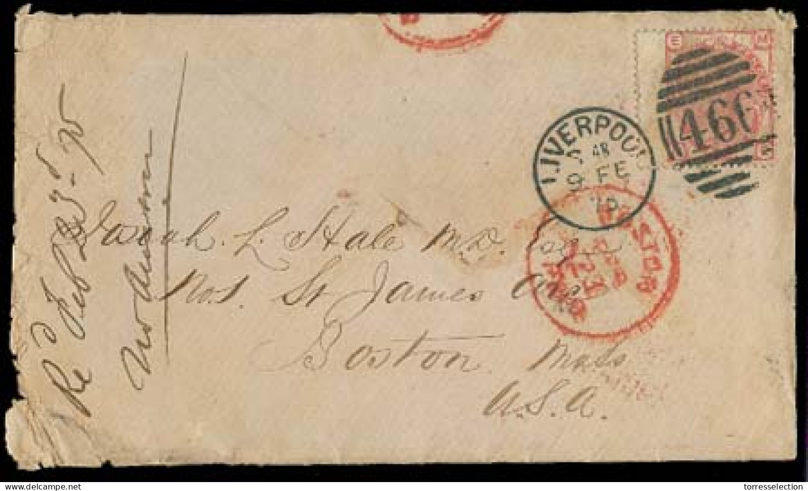 GREAT BRITAIN. 1870. Liverpool - USA. Env Fkd 3d Pl 15. - ...-1840 Precursori