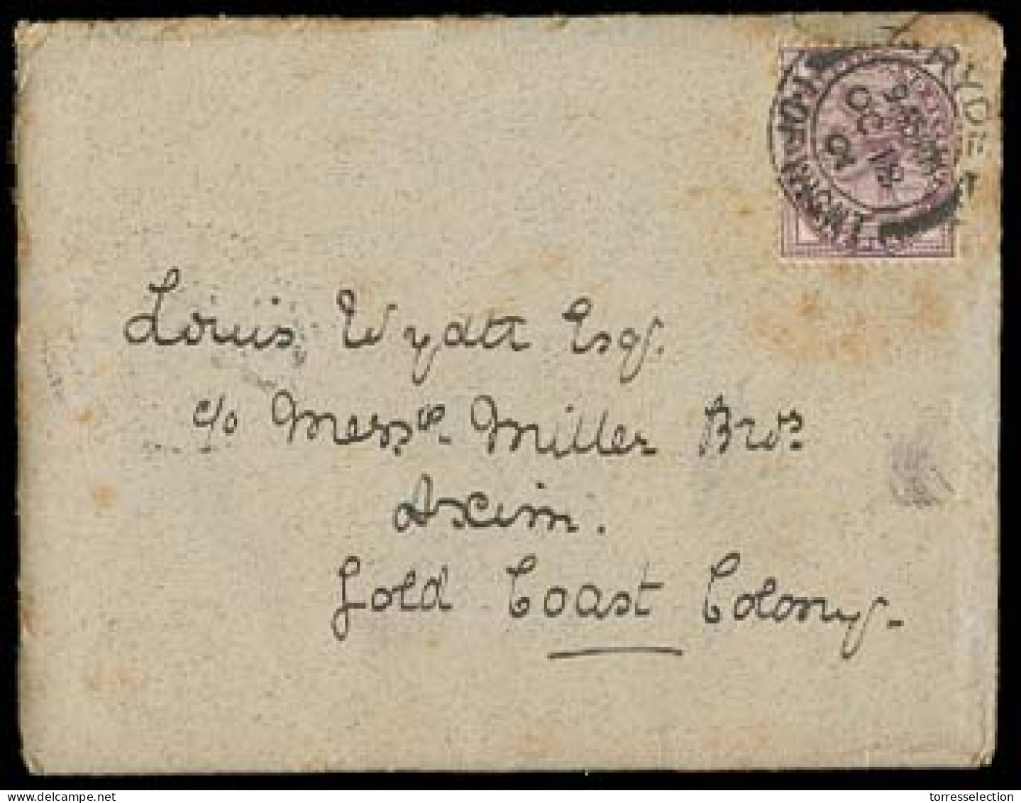 GREAT BRITAIN. 1901. Ryde / Isle Of Wight - Gold Coast. Env With Contains Fkd 1d Cds. Unusual Dest. - ...-1840 Préphilatélie