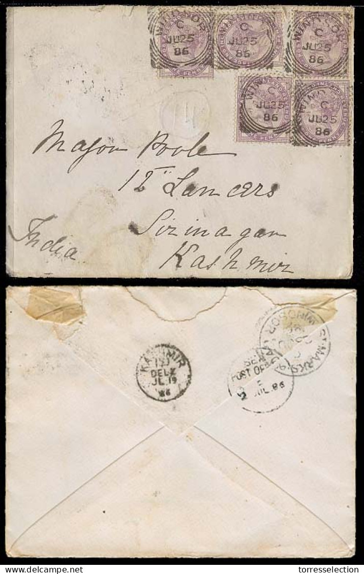 GREAT BRITAIN. 1886 (25 Jun). Windsor - India / Kashmir / Sirinagar. Env Fkd 1d X5 / Cds. VF. - ...-1840 Precursores