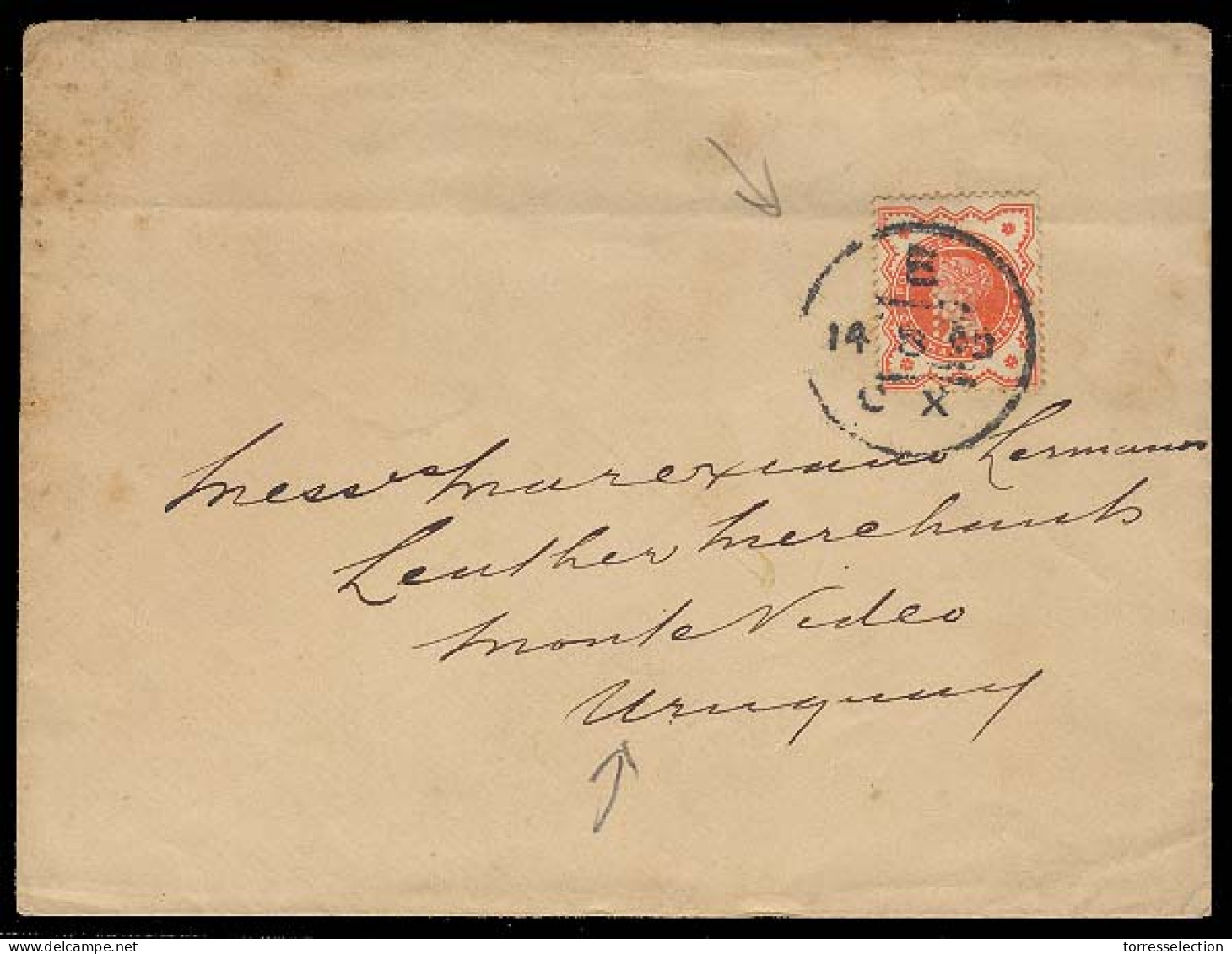 GREAT BRITAIN. 1900. London / Charing Cross - Uruguay. PM Franked Env + Perfin TB Kittel. - ...-1840 Precursores