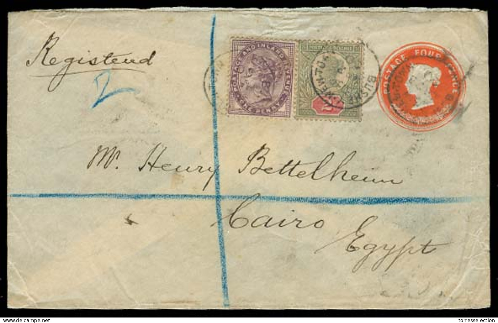 GREAT BRITAIN. 1900. Bushey - Newtown - Egypt. 4d Stat Env + 2 Adtls. - ...-1840 Vorläufer