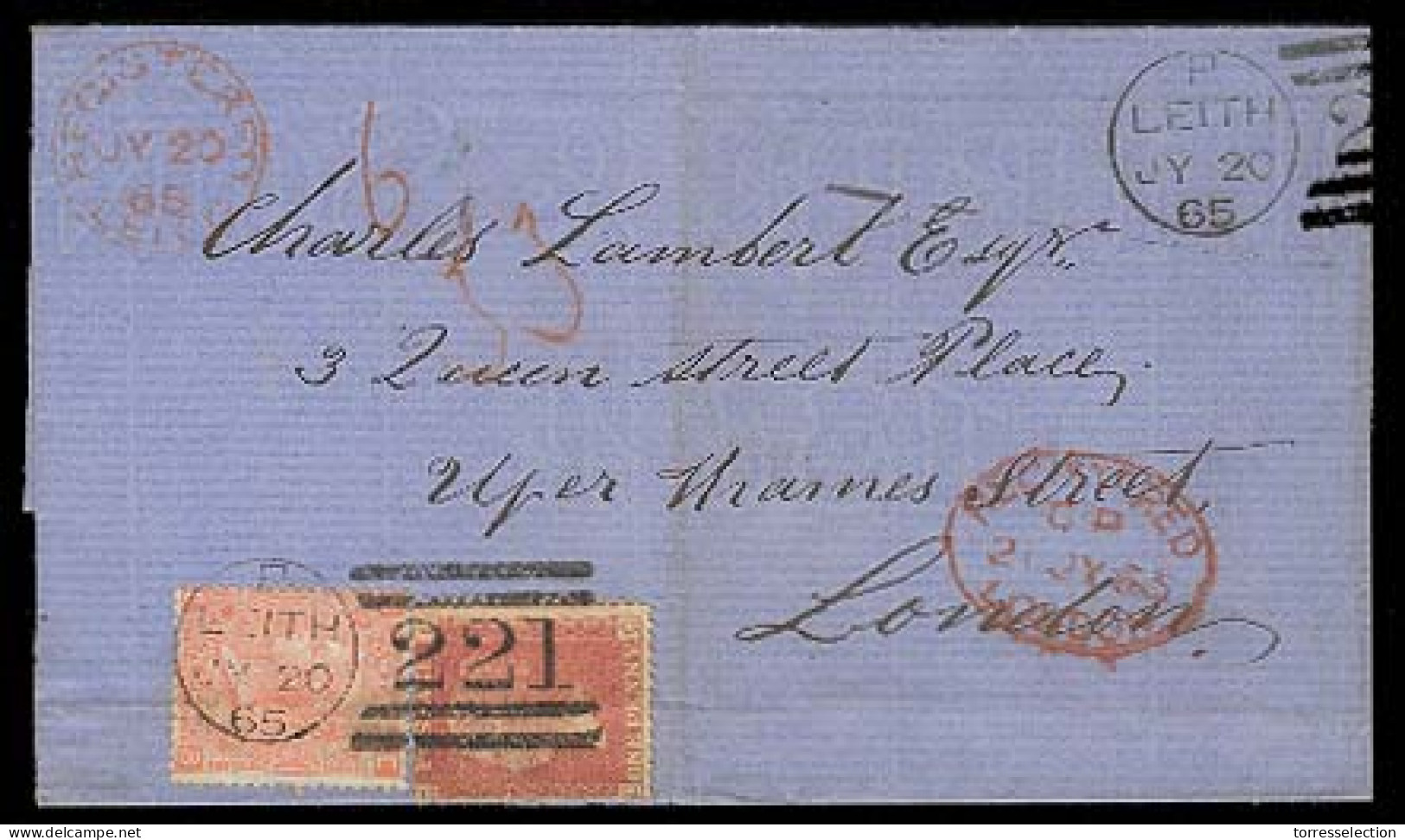 GREAT BRITAIN. 1865. Leitn - London. Registr E Frkd 1d Pl 71 + 4d Large Colored Letters, Cds + 221. Proper Red Registr M - ...-1840 Prephilately