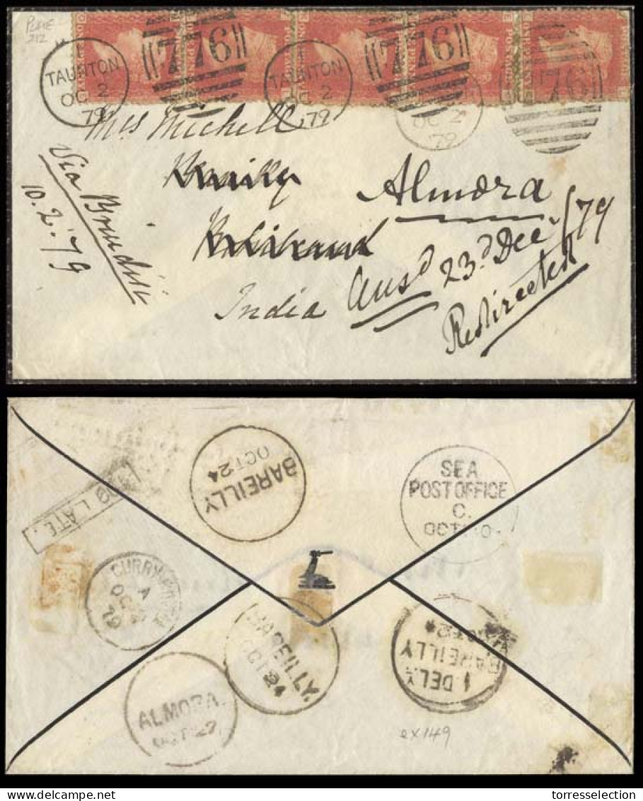 GREAT BRITAIN. 1879. Taunton - India. Env Fkd 1d Pl 212 (x5) Cds. 5d Rate Dropped From 1sh In 1879. Sent To Bareilley -  - ...-1840 Voorlopers