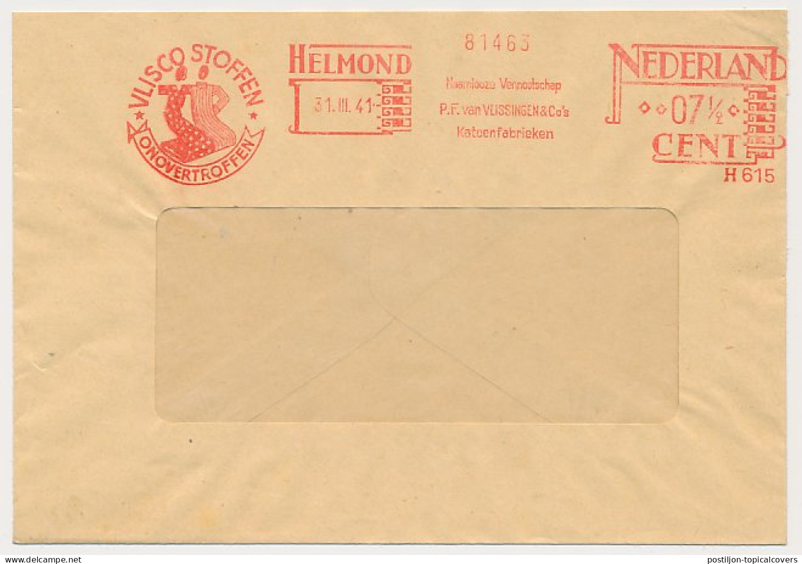 Meter Cover Netherlands 1941 Cotton Factory - Clothing Fabrics - Helmond - Textile