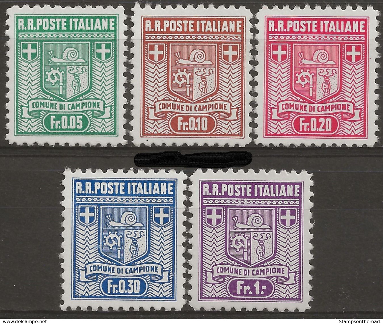 RSICA1-5N - 1944 RSI / Campione D'Italia, Sassone Nr. 1/5, Serie Di 5 Francobolli Nuovi Senza Linguella **/ - Ortsausgaben/Autonome A.