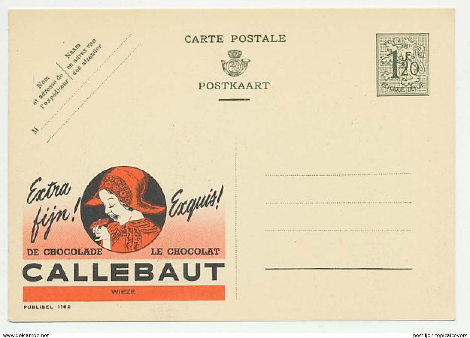 Publibel - Postal Stationery Belgium 1952 Chocolate - Callebaut - Alimentación