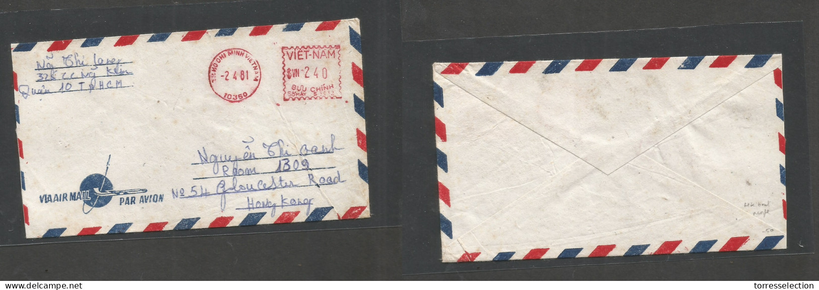 HONG KONG. 1981 (2 April) Vietnam. Boat People. Ho Chi Minh - Hong Kong. Air Machine Fkd Envelope Between Father And 50h - Sonstige & Ohne Zuordnung