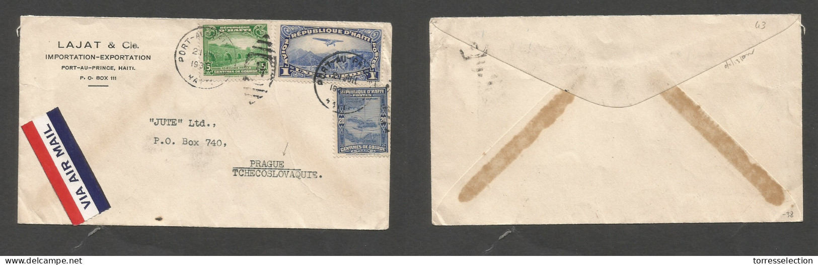 HAITI. 1938 (21 June) Port Prince - Check Republic, Prague. Air Multifkd Env At 1,25 Gourde Rate. Fine. - Haiti