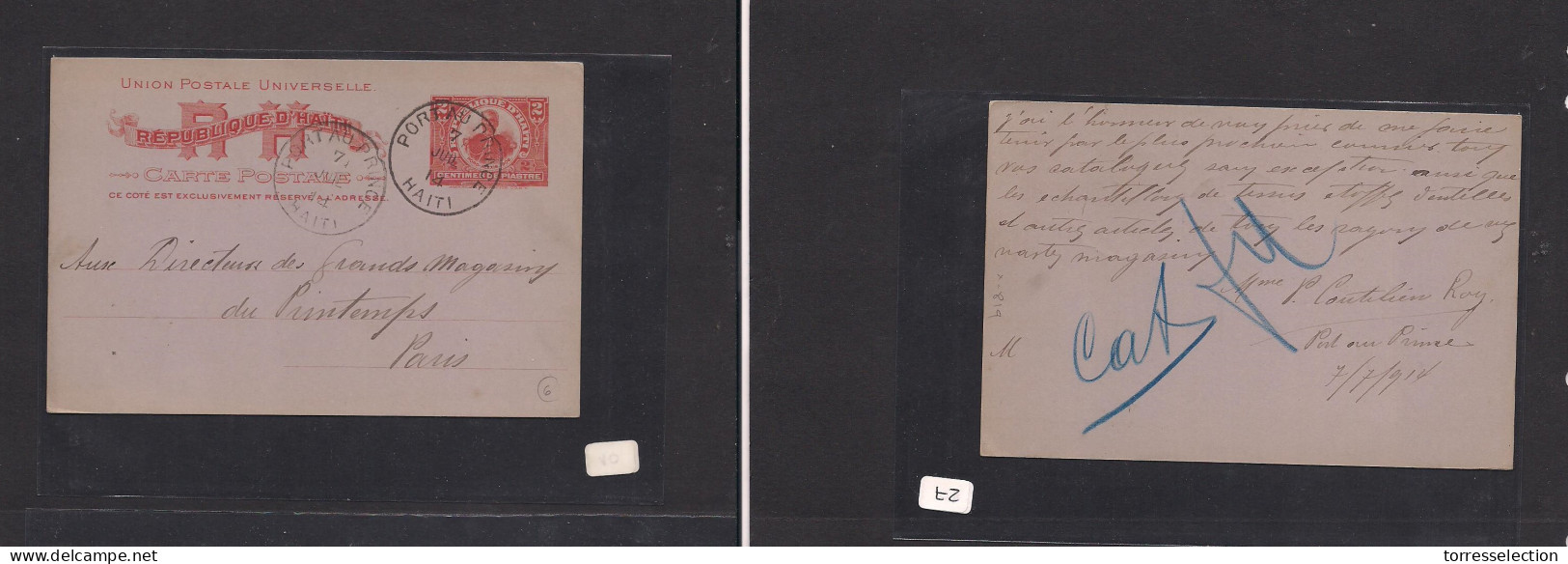 HAITI. Haiti - Cover - 1914 P Prince To Paris 2c Red Stat Card, Better Used. Easy Deal. - Haïti