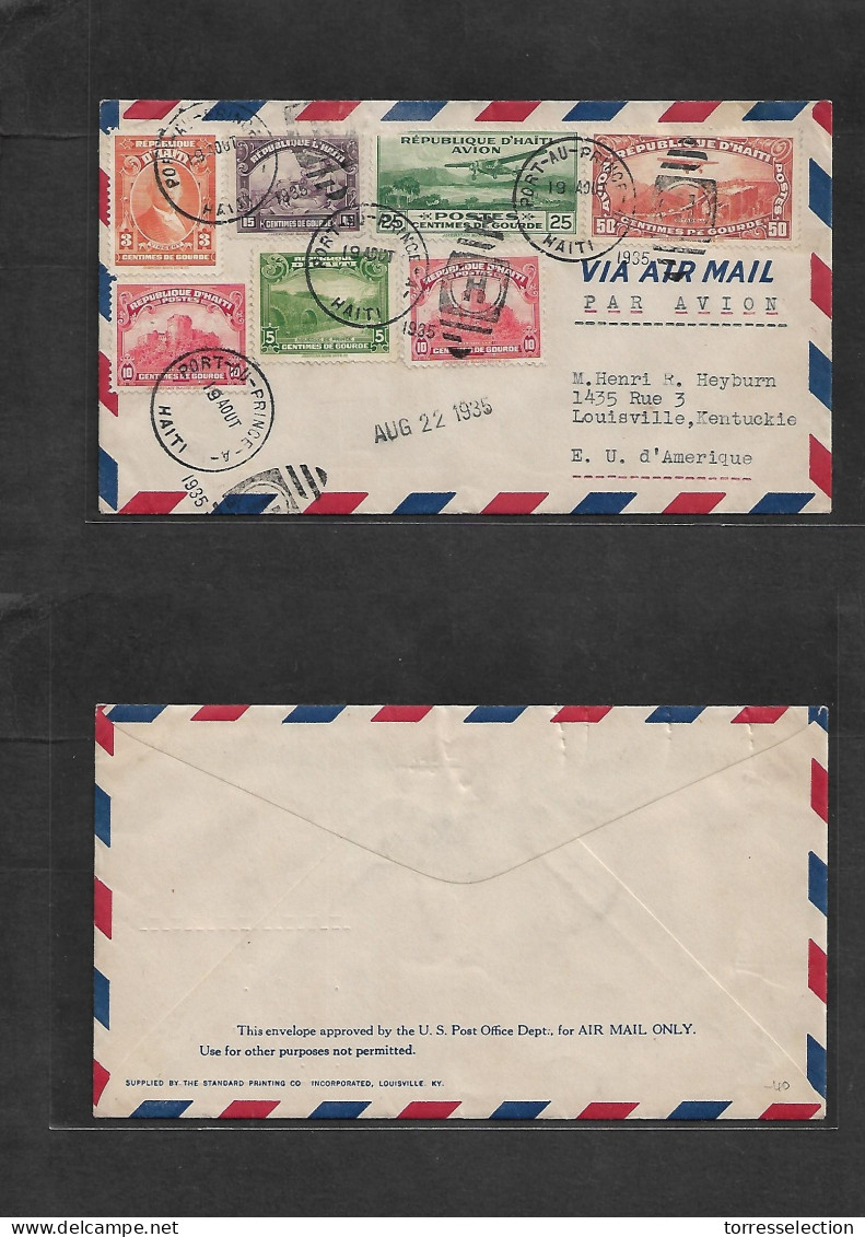 HAITI. 1935 (19 Aug) P. Prince - USA, Louisville, Ky (22 Aug) Air Multifkd Env, Mixed Issues. VF Usage. - Haiti