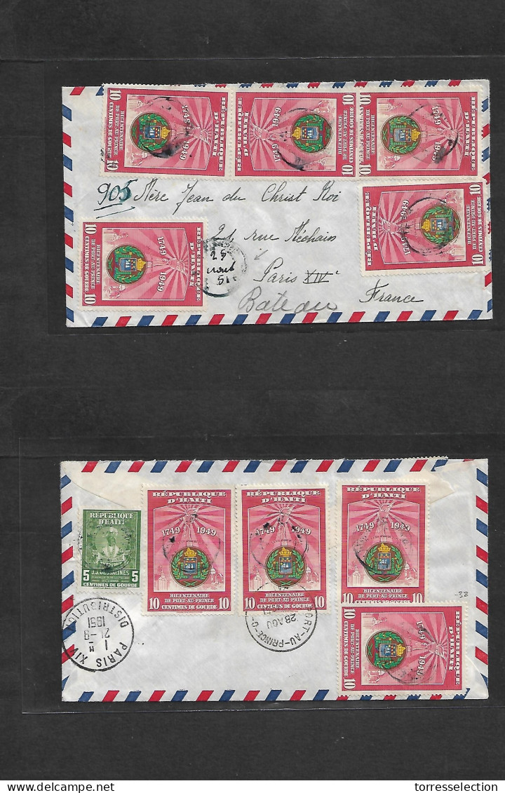 HAITI. 1951 (25 Aug) P. Prince - France, Paris (21 Sept) Air Multifkd Front + Reverse Envelope, With XIX Small Type Cds  - Haiti