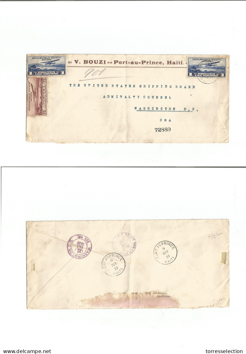 HAITI. 1930 (9 Oct) Port Of Prince - USA, Washington DC (11 Oct) Registered Air Multifkd High Values Envelope. - Haïti