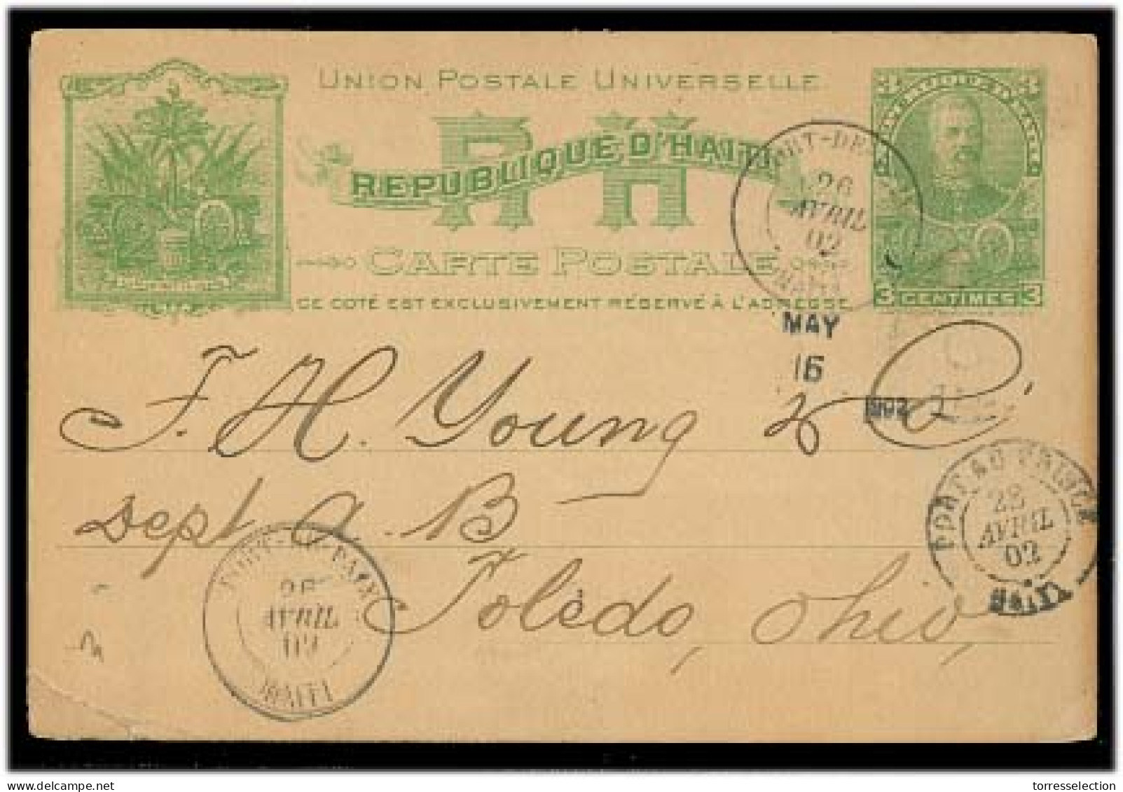 HAITI. 1902. Port Paix - USA / OH. 3c Green Stat Card Used. V Scarce Town + Overseas. Fine. - Haïti