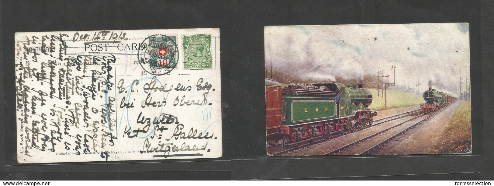 Great Britain - XX. 1913 (Dec 14) Southport - Switzerland, Uzmill (18 Dec) 1/2d Green Fkd Photo Ppc, Taxed + Swiss P. Du - ...-1840 Préphilatélie