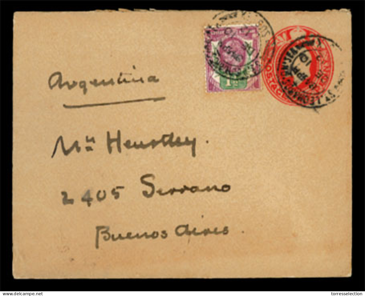 GREAT BRITAIN. 1912. St.Leonard To Argentina. Stat.env.+ Adtl. - ...-1840 Préphilatélie