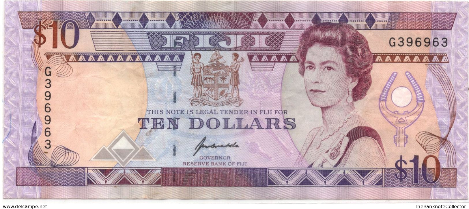 Fiji 10 Dollars ND 1989 QEII P-92 VF - Fiji