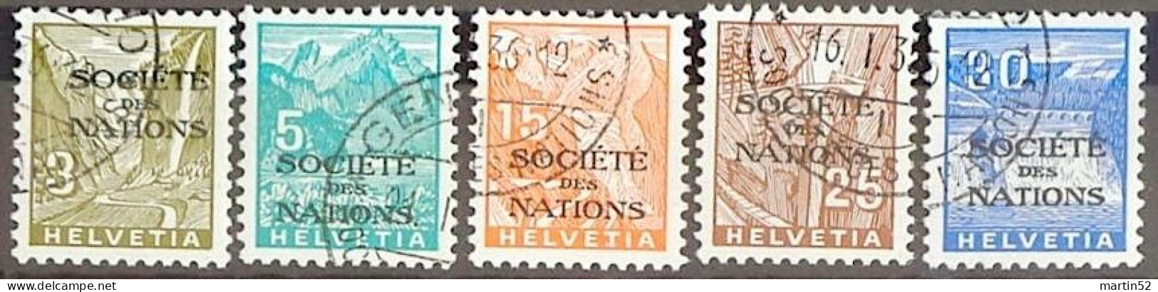 Schweiz Suisse 1934/35: Dienst III "SOCIÉTÉ DES NATIONS" Service (SdN) Zu+Mi 42-46 ⊙ GENÈVE SOCIÉTÉ DES (Zu CHF 28.00) - Officials