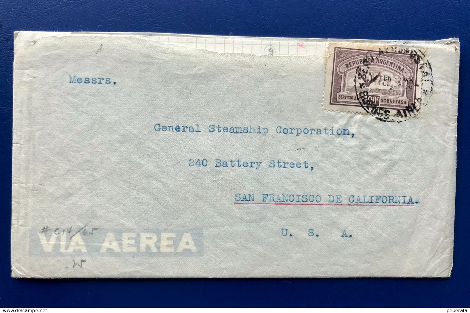 República Argentina, SOBRE CIRCULADO A USA, Matasellos Al Dorso AGENCIA MARÍTIMA - Used Stamps