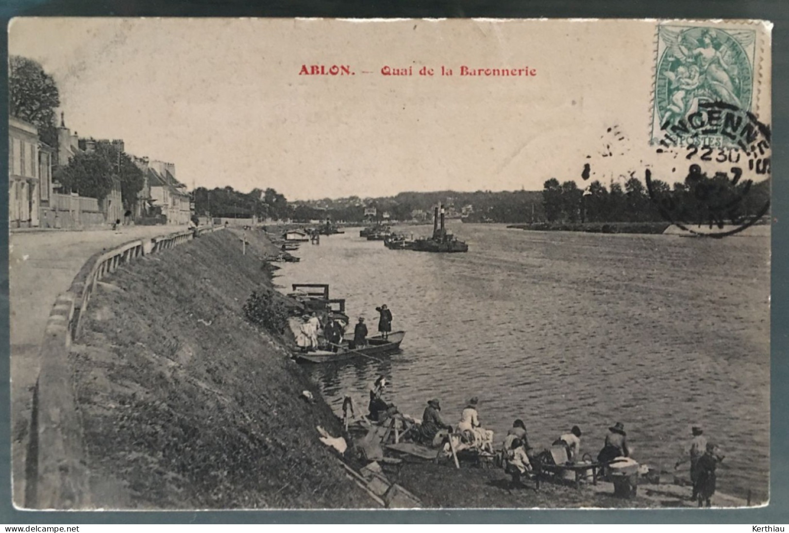 RARE - Ablon - Quai De La Barronnerie. ANIMEE: Lavandières Sur Les Berges, Personnes En Barques. Circulée 1902 Ou 1907 - Ablon Sur Seine