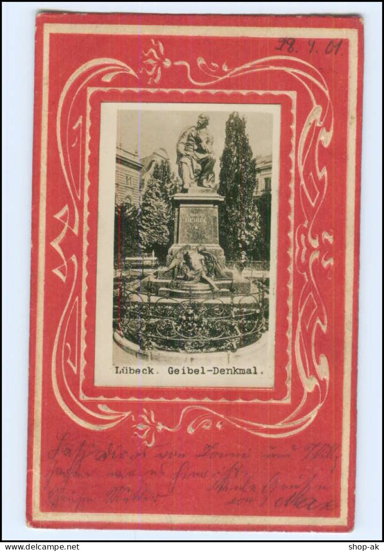 XX006895/ Lübeck Geibel-Denkmal  Prägedruck AK 1901 Jugendstil  - Luebeck-Travemuende