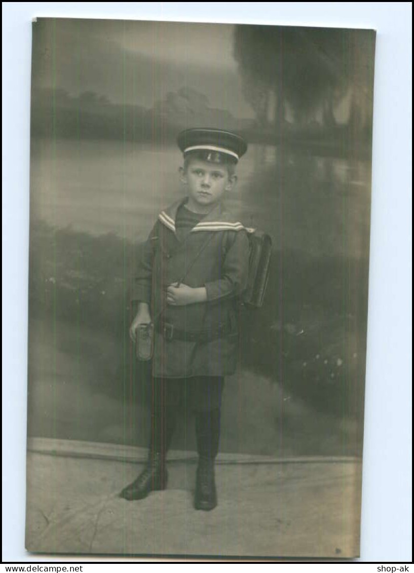 Y13980/ Schulkind Junge In Marine-Uniform  Foto AK Ca.1920  - Einschulung