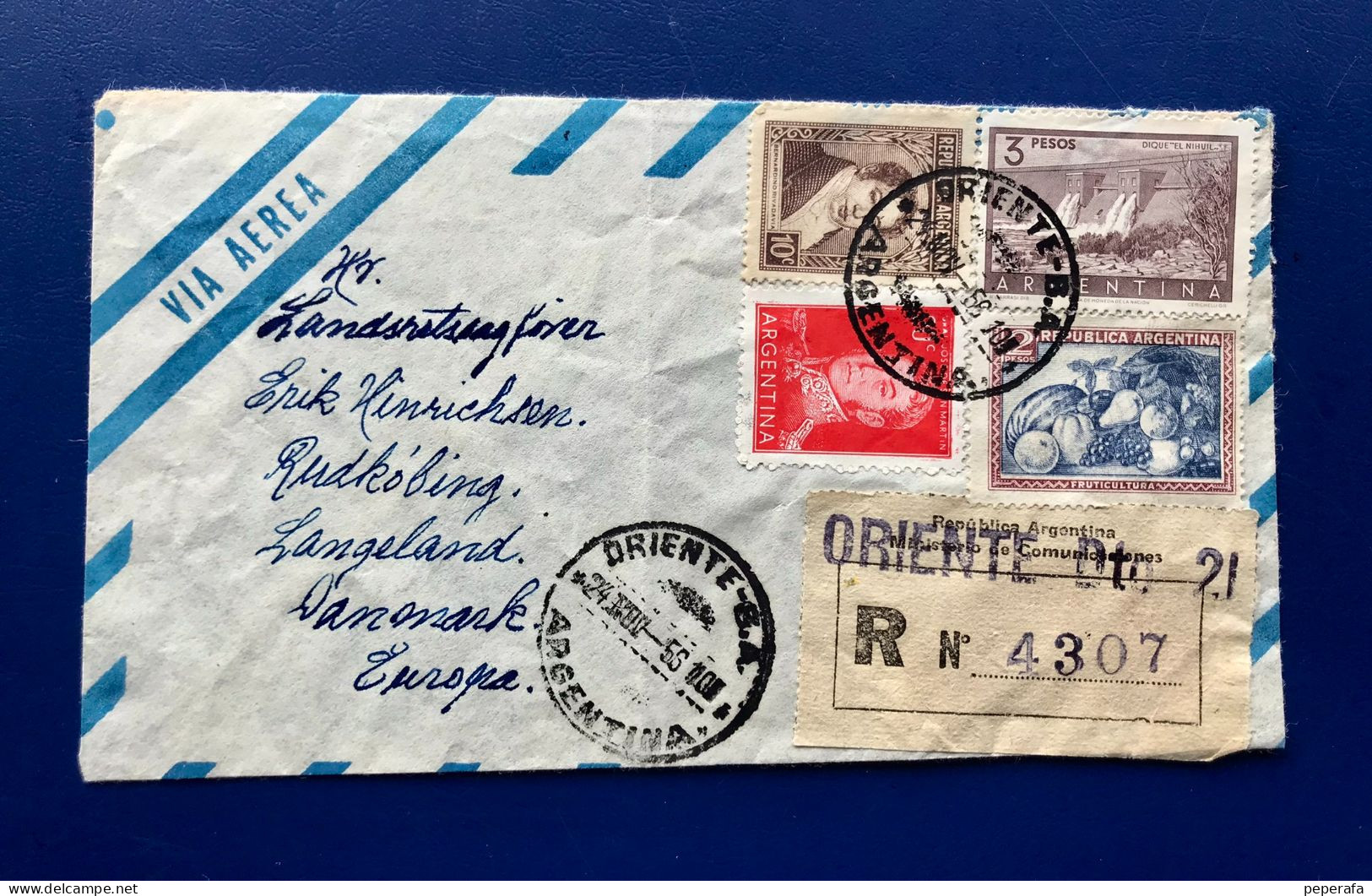 República Argentina, SOBRE CERTIFICADO A  DINAMARCA, DANMARK LANGELAND - Used Stamps