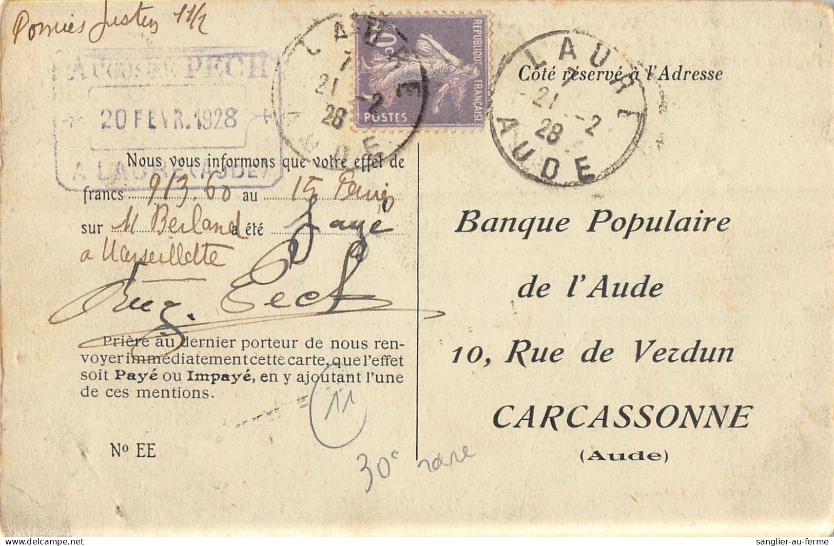 CPA 11 CARCASSONNE / VUE DE LA BANQUE POPULAIRE DE L'AUDE / FACADE RUE DE VERDUN / Cpa Rare - Carcassonne