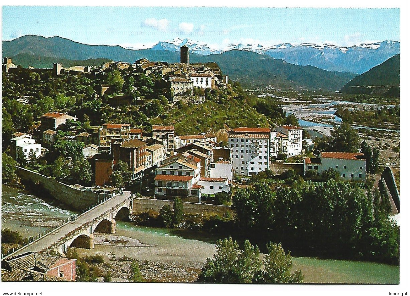 VISTA GENERAL Y CONFLUENCIA DE LOS RIOS ARA Y CINCA - AL FONDO MACIZO DEL MONTE PERDIDO.-  AINSA - HUESCA.- ( ESPAÑA ) - Huesca