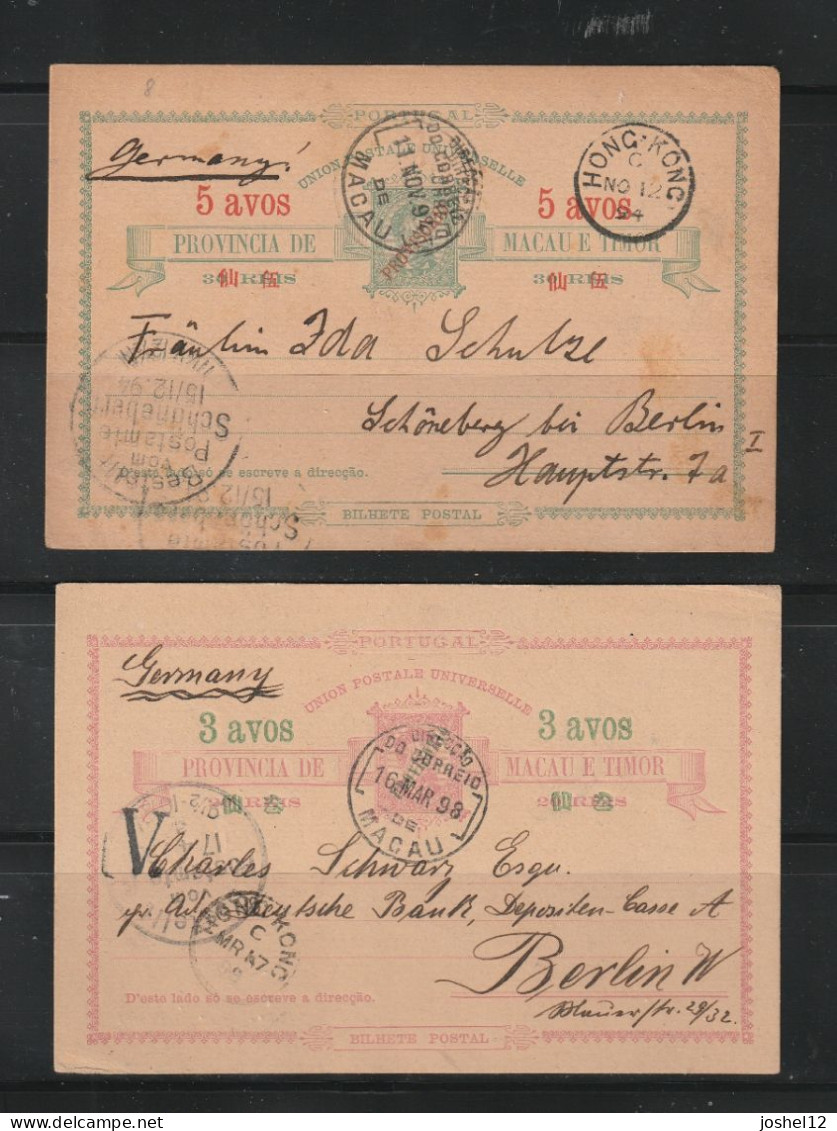 Macau Macao 1894/98 Two Single PSCs Used To Germany W/different Postal Rates - Briefe U. Dokumente