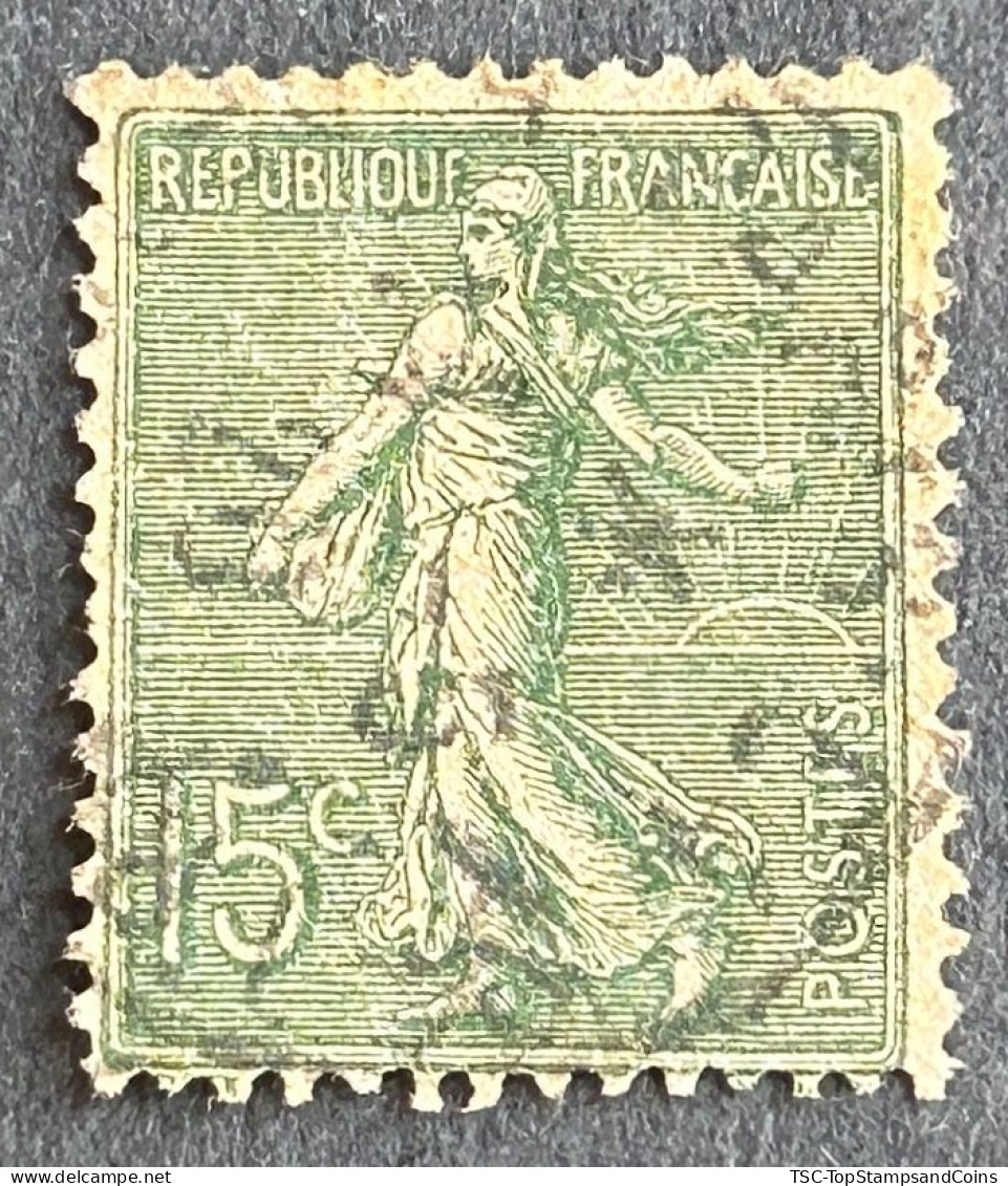 FRA0130U97 - Type Semeuse Lignée - 15 C Olive Used Stamp - Type V - 1917-20 - France YT 130d - 1903-60 Semeuse Lignée