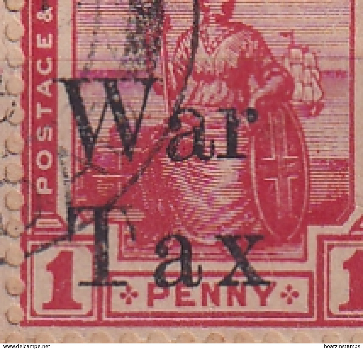 Trinidad & Tobago: 1918   Britannia 'War Tax' OVPT    SG189    1d   ['Tax' Spaced]     Used Pair On Piece - Trinidad & Tobago (...-1961)