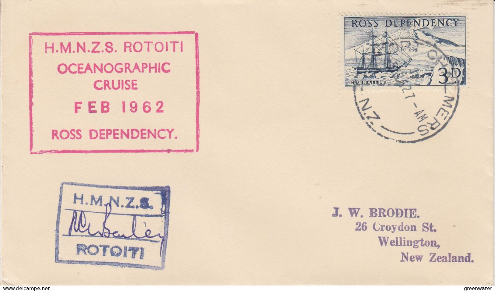 Ross Dependency HMNZS Rotoiti Feb 1962 Signature Ca Port Chalmers  5 March 1962 (SR176) - Polar Ships & Icebreakers