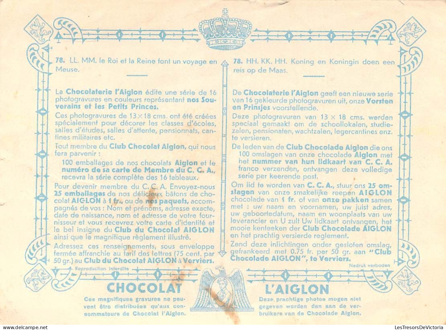 Belgique - Chromo Chocolat - L'aiglon - Lot De 3 Chromos De La Familles Royales Belge Grand Format 14/19cm - Aiglon