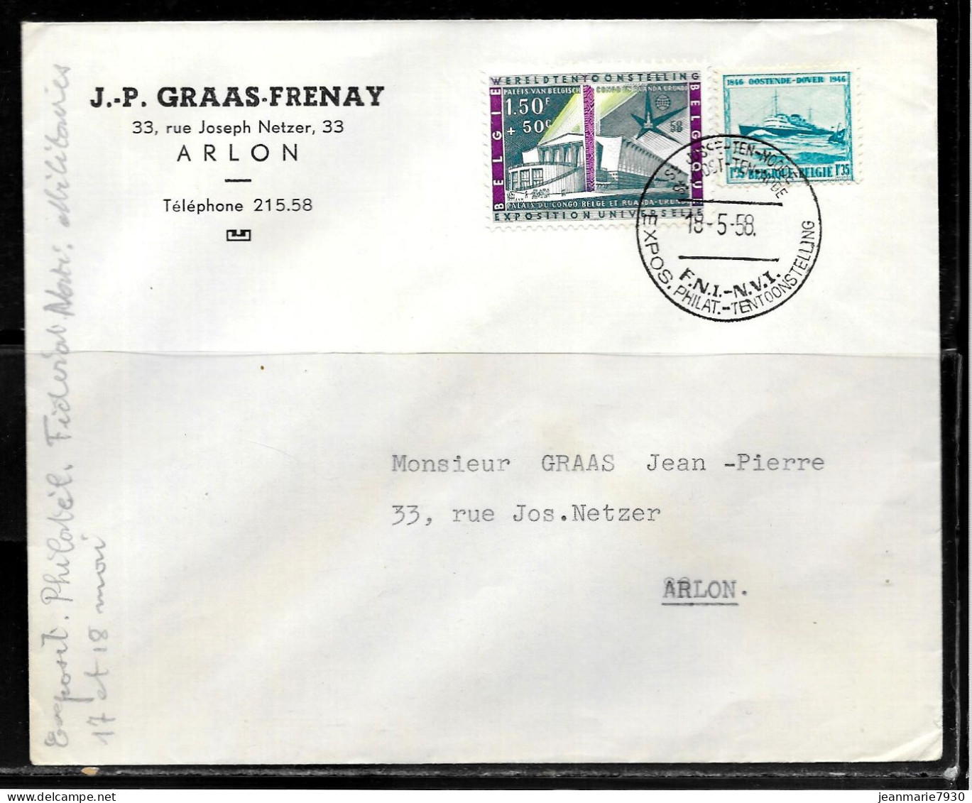 CC79 - BELGIQUE - LETTRE DE SAINT JOSSE TEN NOODE DU 19/05/58 - Lettres & Documents