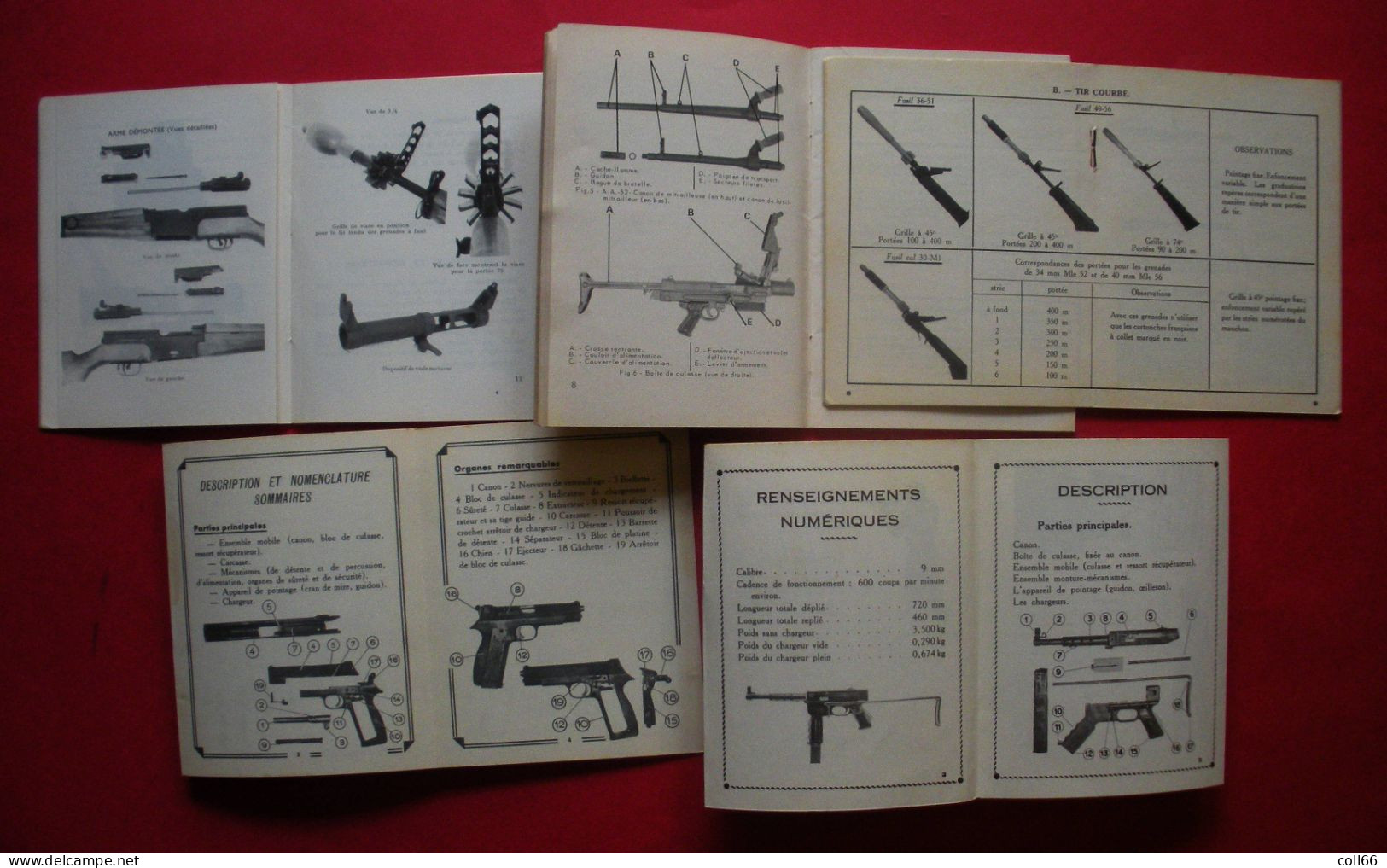 5 Fascicules Ministère Armées Sur Armes: PA 1950 PM 1949 Fusil 49-56 Lance Grenade Et AA 52 F1 En 7.62 - Autres & Non Classés