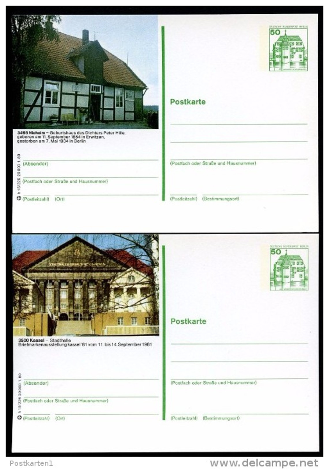 BERLIN P114 2 Bild-Postkarten Stadthalle Kassel Hille-Haus Nieheim 1980 ** Kat 13,00 € - Postales - Nuevos