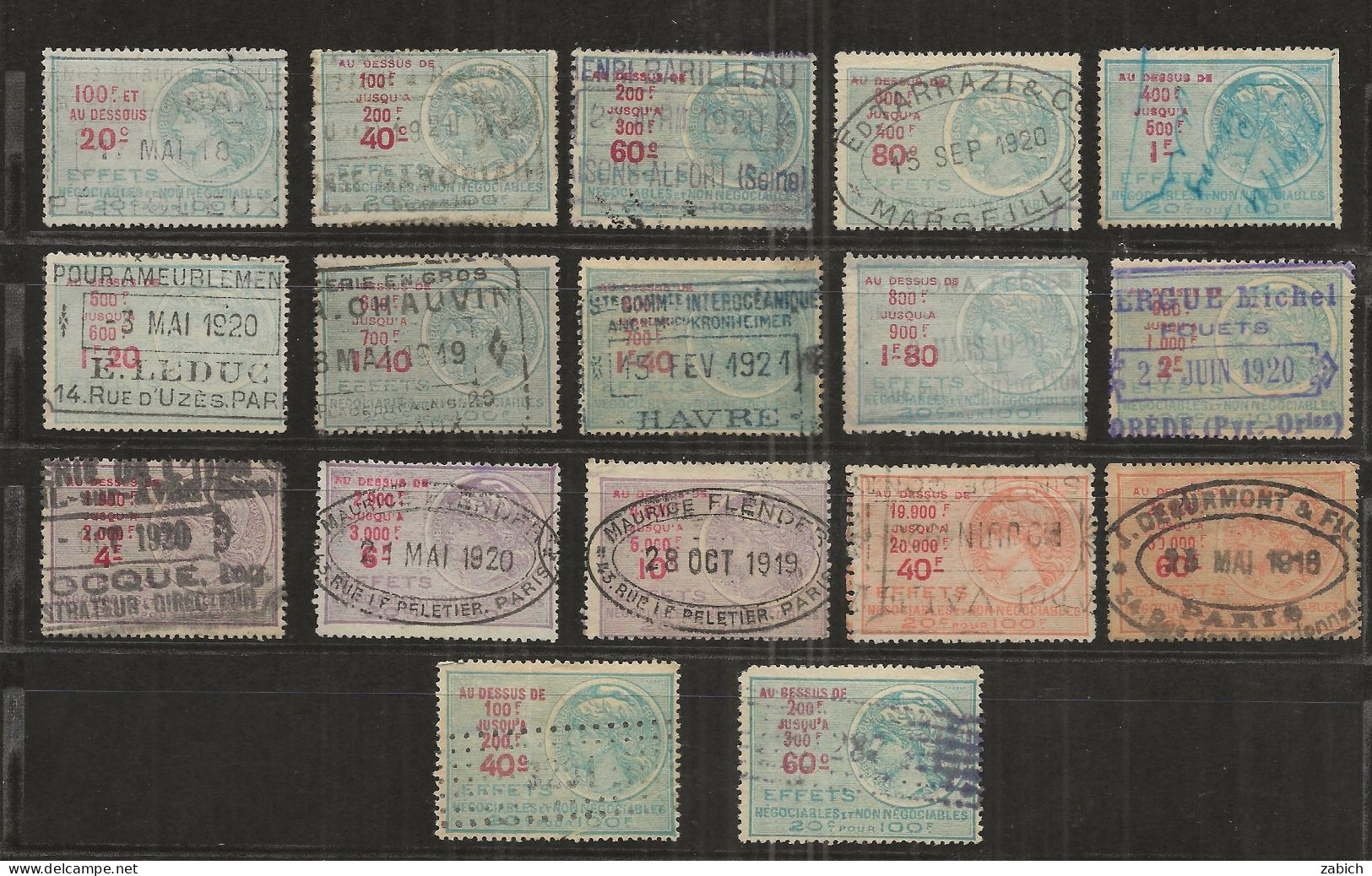 FISCAUX EFFET   TYPE MEDAILLON DE TASSET 1918    DENTELES 17  TIMBRES  OBLITERES - Autres & Non Classés