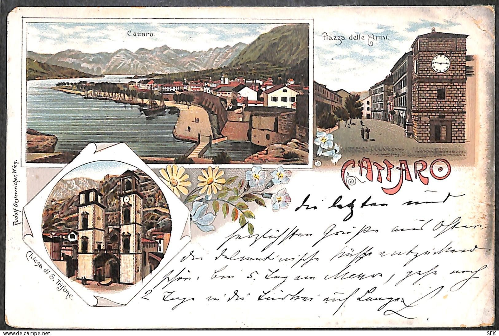 1898 Cattaro - Kotor One Of The First Lithographs, Port, Old Clock And Church. I-  774/56 - Montenegro