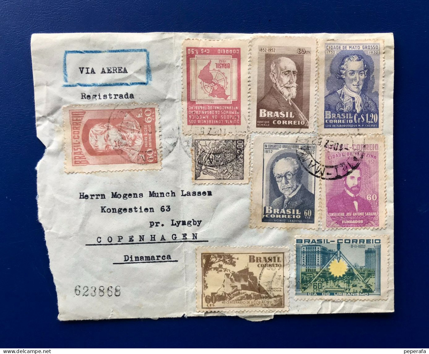 BRASIL 1952, SOBRE CERTIFICADO, CIRCULADO A DINAMARCA COPENHAGEN - Used Stamps