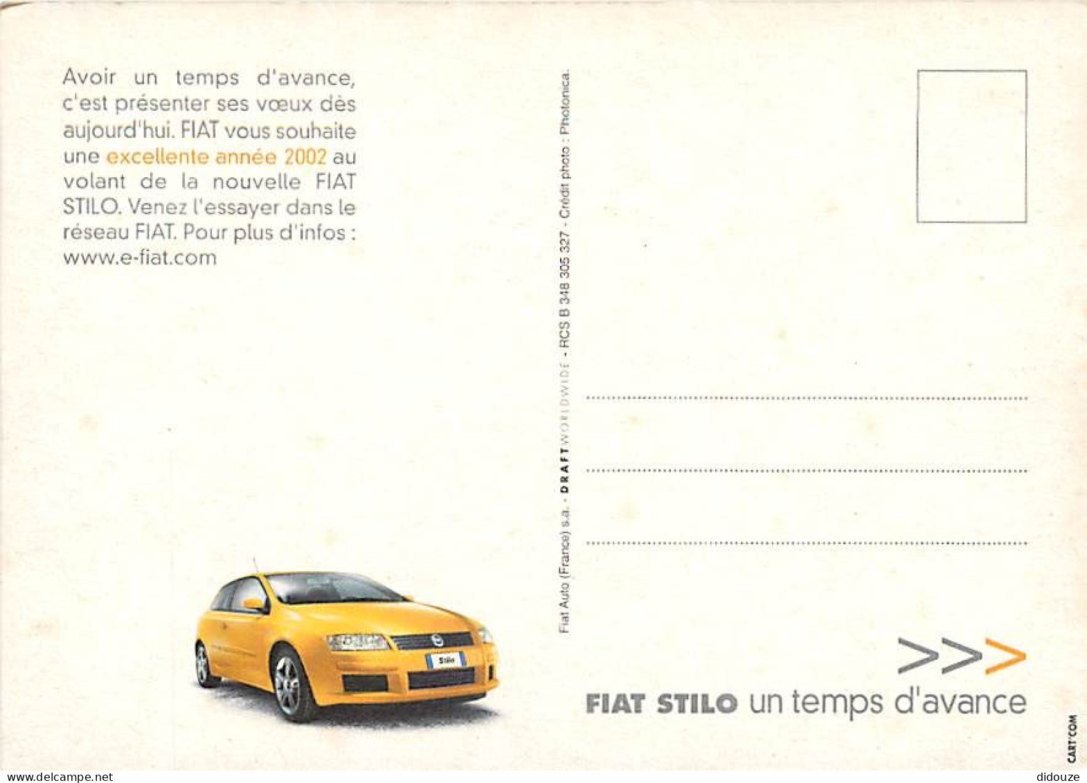 Automobiles - Carte Publicitaire - Fiat Stilo - Carte Neuve - CPM - Voir Scans Recto-Verso - PKW