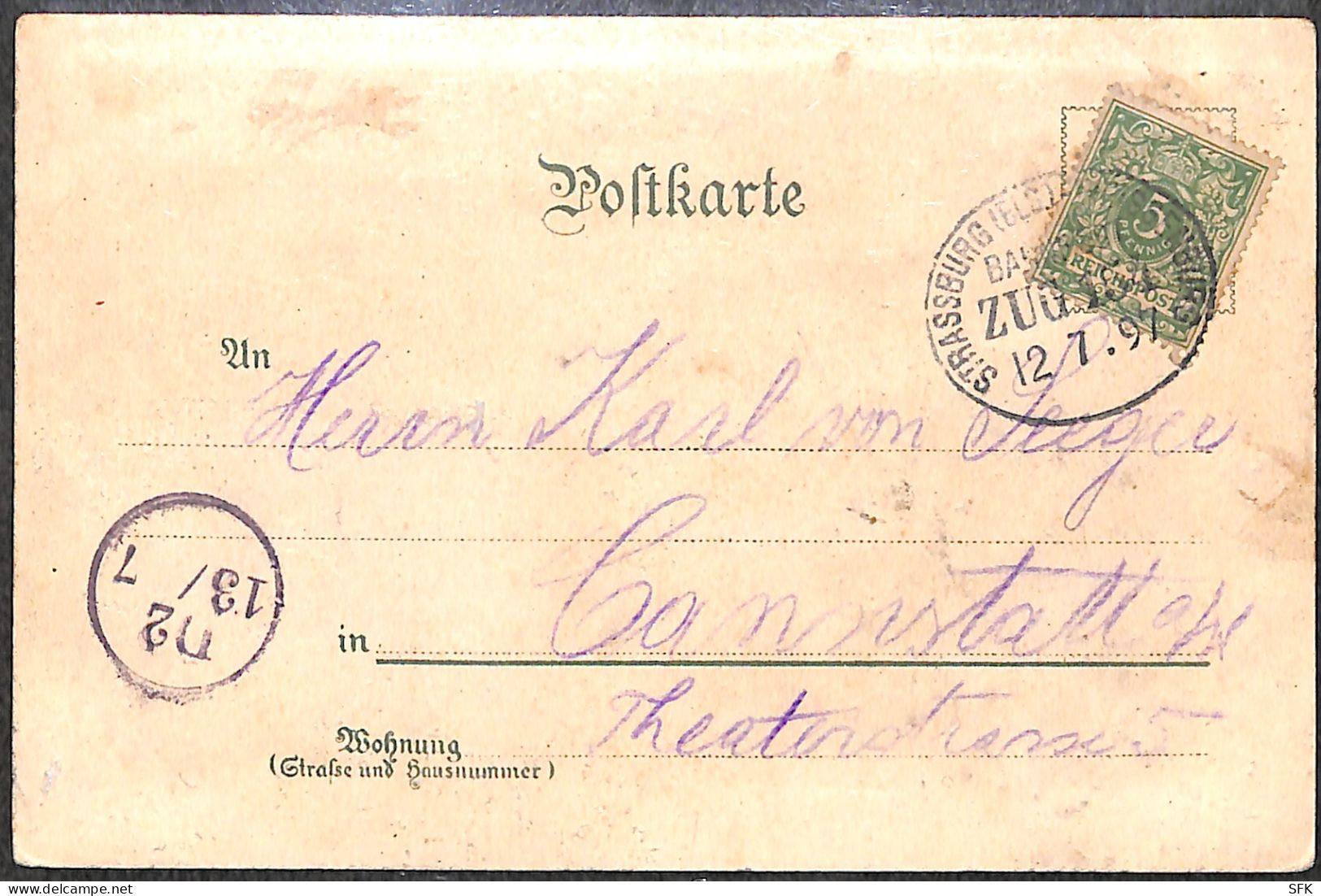 1897 MÜLHAUSEN-Litho, Briefmarke Gestempelt Mit TPO Straßburg - Mülhaus I- 1892/56 - Mühlhausen