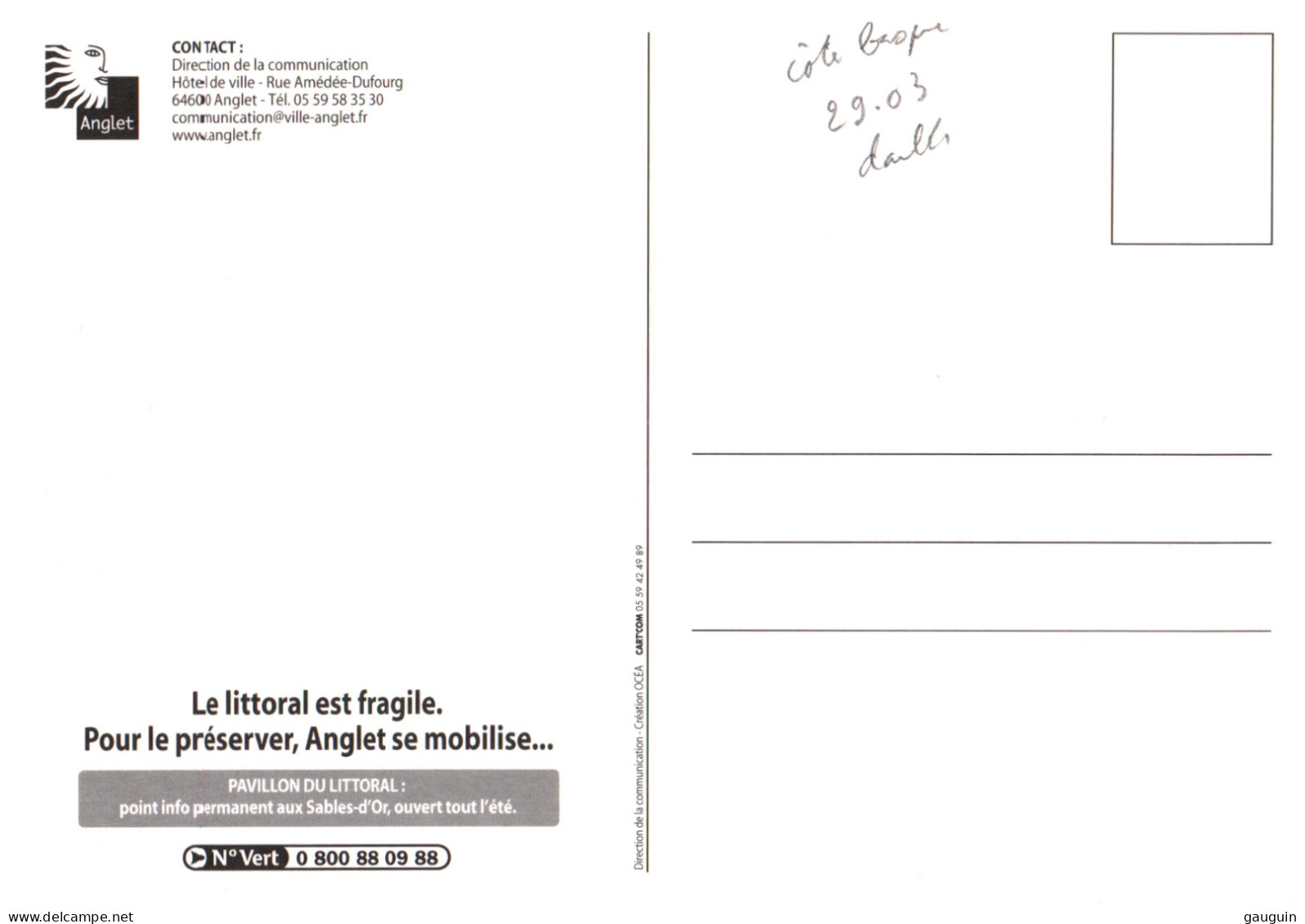 CPM - ANGLET - Campagne De La Mairie "Protection Du Littoral"  ... Edition Pub - Anglet