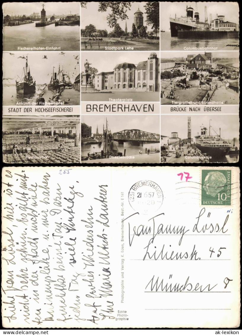 Bremerhaven   Mit Fischerei-Hafen, Columbus-Bahnhof Schiffe, Fischauktion  1957 - Bremerhaven