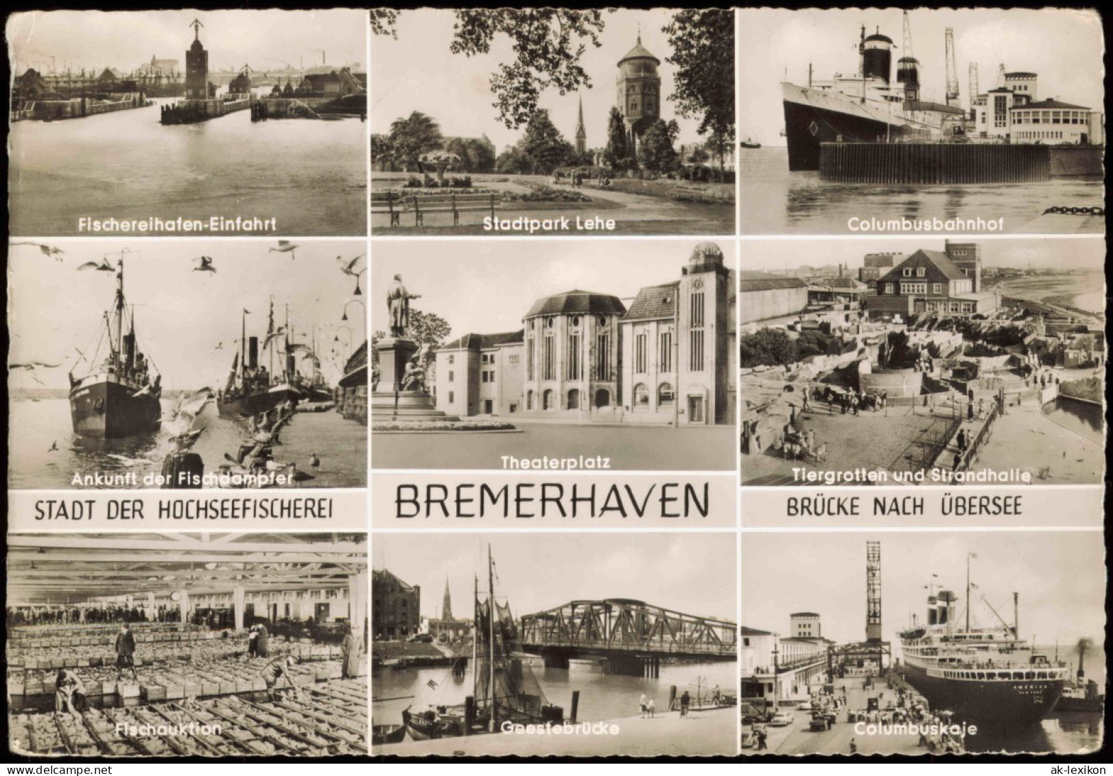 Bremerhaven   Mit Fischerei-Hafen, Columbus-Bahnhof Schiffe, Fischauktion  1957 - Bremerhaven