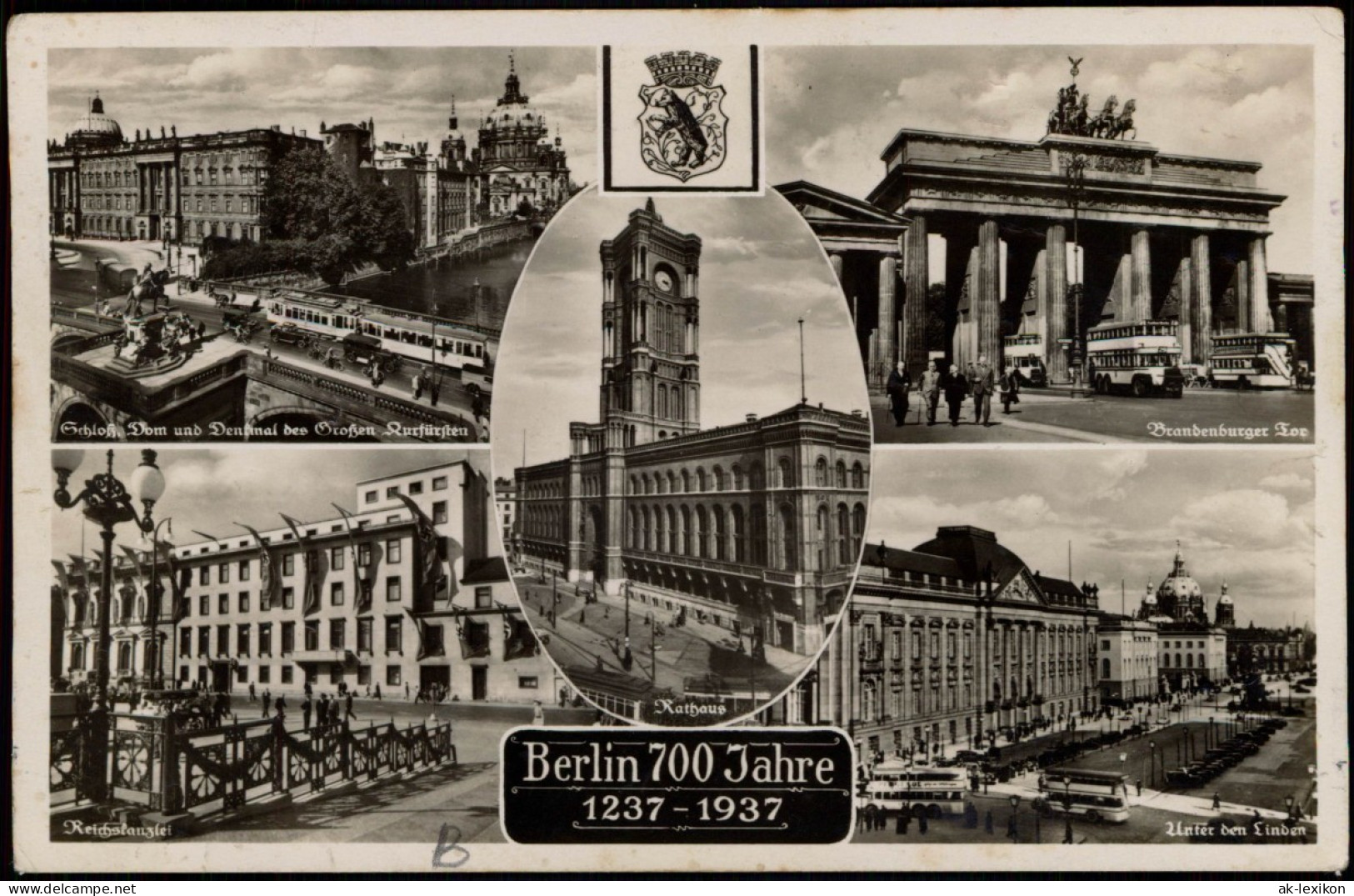 Berlin 700 Jahre    Brandenburger Tor, Reichsbank Und Schloß Ansichtskarte 1937 - Brandenburger Deur