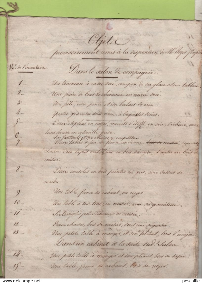 INVENTAIRE NON DATE DES OBJETS PROVISOIREMENT REMIS A LA DISPOSITION DE M. BOYER FONFREDE - 10 PAGES - Manuskripte